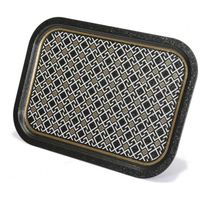Plateau de service rectangulaire élégant en bois 285x400 mm, motif sans couture, lignes géométriques, fond noir, marque Pearl Steel