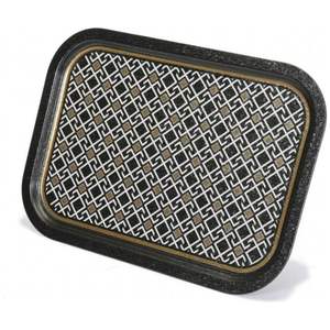 ถาดเสิร์ฟไม้ทรงสี่เหลี่ยมผืนผ้า ขนาด 285x400 มม. ดีไซน์ลายเรขาคณิตไร้รอยต่อ พื้นหลังสีดำ ผลิตจากเหล็กมุก แบรนด์ Pearl Steel - Product Image 4