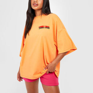 Venta al por mayor 100% algodón mujeres camiseta personalizada DTF impreso Logo peso pesado gota hombro Streetwear Hip Hop verano secado rápido - Product Image 4