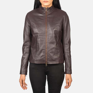 Rumella Maroon Sheep Skin Biker <b>Jacket</b> with Custom Logo <b>Suede</b> Satin Faux Fur Winter Spring Coat Style Polyester Cotton Filling - Product Image 4