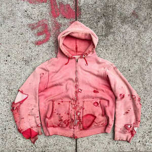High Quality Custom <b>Zip</b> <b>up</b> Hoodies <b>Cropped</b> Distressed Heavyweight Zipper <b>Hoodie</b> - Product Image 4
