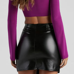 Jupes courtes en cuir personnalisées pour femmes, design de marque, couleur unie, tendance, brillantes, jupes décontractées pour femmes, jupes de club pour femmes - Product Image 2