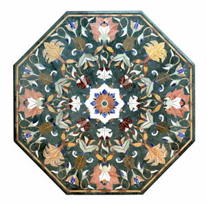 Mármol Verde con Incrustaciones de Nácar, Hecho a Mano, Personalizado, Arte Popular, Flor, Decoración de Mesa, Trabajo Indio, Modelo Pietra - Product Image 2