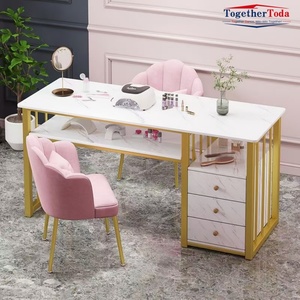 Muebles de salón de mármol con marco de metal personalizable y capacidad de almacenamiento duradero asequible al por mayor con mesa de <span class=keywords><strong>uñas</strong></span> <span class=keywords><strong>acrílicas</strong></span> - Product Image 5