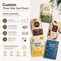 Sachet d'emballage alimentaire imprimé sur mesure à trois soudures latérales, pochette plate en plastique Mylar pour snacks, café, thé en poudre