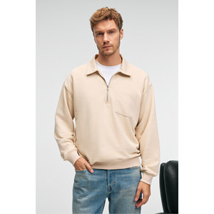 GRIMELANGE AUGUST <b>Men's</b> 100% Cotton Half Zipped Neck Pocket Ornament Labelled <b>Sweatshirt</b> - Product Image 5