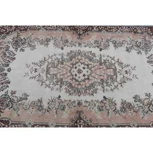 พรมวินเทจขนาด 3.8x7.1 ฟุต สีน้ำตาลลายดอกไม้ พรมขนสัตว์ตุรกี - Product Image 4