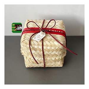 Boîte cadeau en bambou tissé naturel avec couvercle, conçue pour l'emballage de coffrets cadeaux, produits artisanaux, le stockage et la présentation décorative - Product Image 1