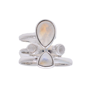 แหวนพลอยเงินสเตอร์ลิงทำด้วยมือ925อินเดียหรูหราการตั้งค่าฝาเพชรสีรุ้งมูนสโตนสำหรับงานเลี้ยงแต่งงานการหมั้น - Product Image 2