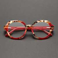Montures optiques rondes classiques vintage en patchwork irrégulier pour femmes adultes, construction en acétate massif poli à la main avec fermeture magnétique HG