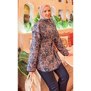 Autumn/<b>Winter</b> Ethnic Pattern <b>Quilted</b> Jacket Reversible Floral Design Vintage Varsity Style Short Length Suede Nylon Lining Lace - Product Image 2