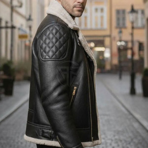 Chaqueta de Invierno de Piel de Vaca con Forro de Borrego, Estilo Clásico, con Logotipo Frontal, Ecológica y de Lujo - Product Image 4