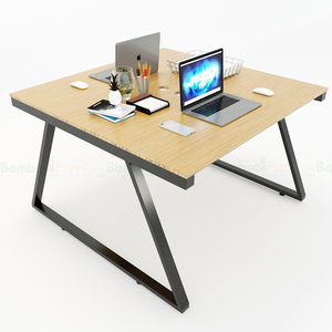 Minimalist TrapezBamboo II 2-person Cluster <b>Desk</b> 120x120cm Steel Legs Assembled - Product Image 1