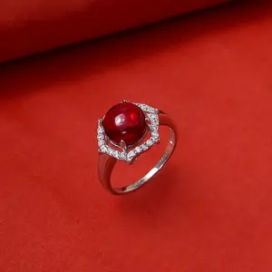 Silver Ruby <b>Statement</b> <b>Ring</b> for Women Fashionable Vintage Trendy Gift Claw Inlay Technology Hand Shaped Free Size - Product Image 1