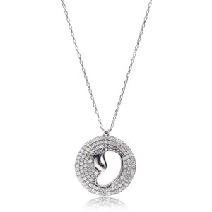 Collier pendentif en argent sterling 925 fait main turc avec breloque pied de bébé et de mère en zircon transparent, vente en gros - Product Image 1