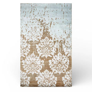 Alfombra de Lana Anudada a Mano con Patrón Geométrico, Ecológica y Apta para Mascotas, Beige y Azul Claro, Alfombra Hecha a Mano para Sala de Estar - Product Image 1