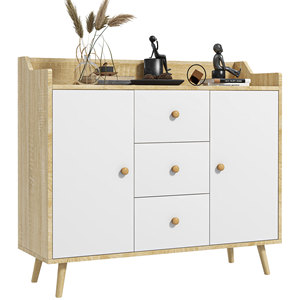 HOMCOM Aparador moderno en madera de aglomerado y pino con 3 cajones y 2 armarios en 2 niveles, 90x32x80 cm - Product Image 1