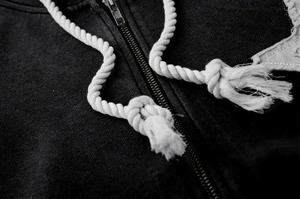 Personnalisé Vintage Distressed Broderie Patch Hoodies Hommes Zip Up Hoodie Amovible Sleeve Hoodie - Product Image 5