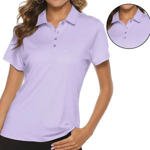 Camiseta ajustada de lavanda para mujer, informal, de manga corta, cuello vuelto, transpirable, de punto, 100% algodón, servicio OEM - Product Image 2