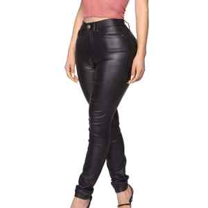 Pantalon skinny en cuir noir de haute qualité avec devant plat enduit de PU pour femmes au meilleur prix - Product Image 4