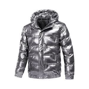 OEM <b>Men's</b> Winter Coated Long Stand Collar Zipper Closure Hooded Breathable Wool Liner Custom Logo High Street Puffer <b>Jacket</b> - Product Image 3