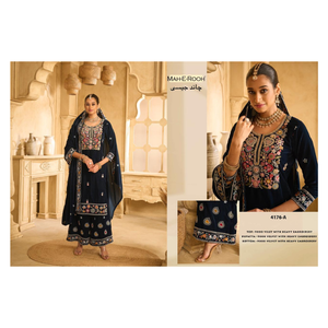 Élégant costume de palazzo Salwar Kameez en velours de créateur moderne avec des perles de broderie complexes de détails festifs fabriqués à la main pour les fêtes - Product Image 1