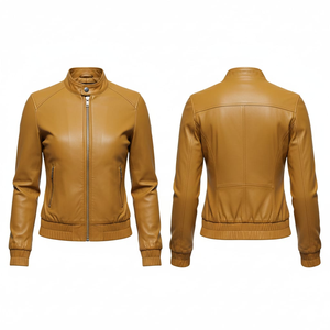 Veste de moto en cuir véritable élégante et imperméable pour femmes, épaules matelassées, rembourrage en coton, vêtements d'extérieur personnalisables - Product Image 3