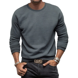 Camiseta de Manga Larga Casual Ajustada para Hombre de Invierno, Patrón de Gofres, Cuello Redondo, Ropa Deportiva Sólida, Camisetas Polo - Product Image 4