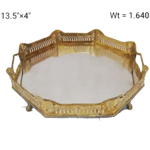 Finest Quality Brass Made Round Shape Attractive Look Frame Table Centerpiece Accessories Luxury Serving Food <b>Tray</b> From India - Product Image 6