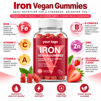 Complément de fer végétalien en gommes avec vitamines A, C, complexe B et zinc, saveur fraise, 90 unités, OEM, marque privée, emballage personnalisé