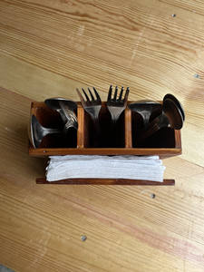 Organizador de Cubiertos de Madera Moderno Hecho a Mano con Porta Servilletas, Caja de Almacenamiento de Cubiertos para Mesa, para Cucharas, Tenedores y Cuchillos, para Restaurante y Hogar - Product Image 2