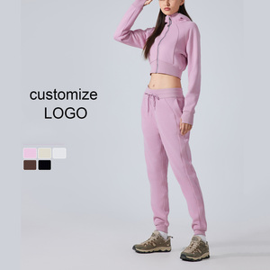 Sweat-shirt de sport en polaire pour femme, col zippé, coupe courte et ajustée, doublé pour l'automne, avec trous pour les pouces, respirant - Product Image 4