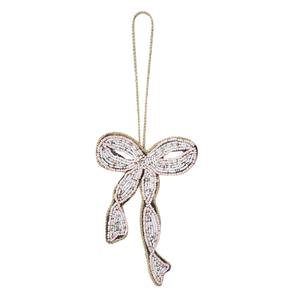 Elegante Adorno Colgante de Cinta con Zari |   Adorno de Lazo con Cuentas Rosas y Blancas para Pared, Árbol, Decoración de Regalos y Decoración Festiva - Product Image 5