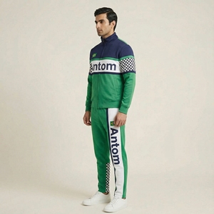 ชุดวอร์มผู้ชายสำหรับฤดูหนาว กางเกงสีเขียว เสื้อแจ็คเก็ตสีกรมท่าขาว ปักลายธงชาติ พิมพ์ตัวอักษรใหญ่ ชุดกีฬาลำลอง สตรีทแวร์ ปักลาย 100% - Product Image 3