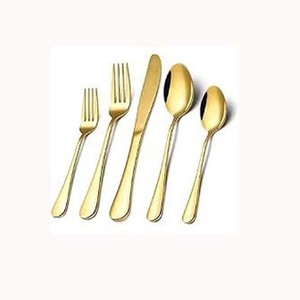 Ustensile de service alimentaire, ensemble de vaisselle fantaisie de style occidental, acier inoxydable, or, poli miroir, poignée ronde en résine rose faite à la main - Product Image 3