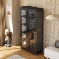 Vitrine Moderne en Métal Noir et Verre avec Éclairage LED pour Vins et Spiritueux, Meuble de Rangement à 5 Niveaux, Écologique, pour Hôtel et Salon