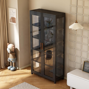 Vitrine Moderne en Métal Noir et Verre avec Éclairage LED pour Vins et Spiritueux, Meuble de Rangement à 5 Niveaux, Écologique, pour Hôtel et Salon - Product Image 2