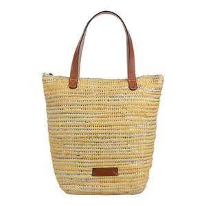 Luxury 100% Pure Top Grain Leather Trim Handloom Fabric Tote Bag women hand bag designer bag for women