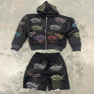 Ensemble de survêtement streetwear deux pièces pour homme, effet délavé, avec logo brodé personnalisé, sweats à capuche zippés 500 g/m² 100 % coton, coupe oversize doublée - Product Image 3