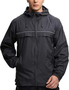 Chaqueta Impermeable con Capucha para Hombre, Ligera, de Cordura, con Cremallera, Transpirable, Reflectante, Cortavientos, para Senderismo, Viajes y Actividades al Aire Libre - Product Image 1