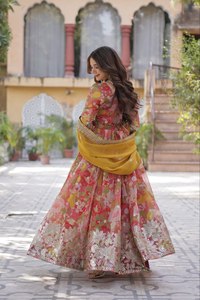 Broderie de feuille de soie russe pour femmes indiennes Zari séquence travail imprimé numérique pour les vêtements de mariage de fête vêtements pakistanais - Product Image 3