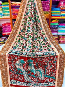 KALAMKARI NELLORE SEDA JARI BORDER SAREES CON BLUSA - Product Image 3