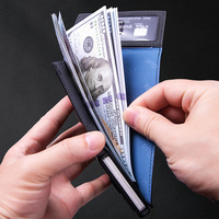 Dompet tempat kartu pria, dompet Ultra tipis, kulit Mini, tempat kartu Pop up, pengeluaran otomatis dengan klip uang tunai