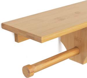 Support mural suspendu moderne en bambou naturel Double double porte-papier hygiénique avec plateau pratique pour téléphone à papier hygiénique - Product Image 5