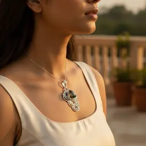 Pendentif en argent 925 plaqué rhodium fait main avec labradorite pour femmes - Product Image 1