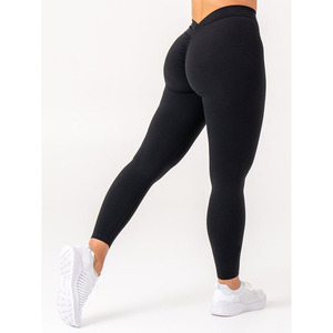 Prix d'usine personnalisé OEM Ensemble soutien-gorge et leggings froissés en V noirs pour femmes Ensemble 2 pièces pour le fitness pour femmes Respirant Scrunch Butt Yoga Set - Product Image 6