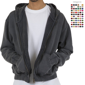 Sweat à capuche pour hommes 100% en coton polaire à double fermeture éclair imprimé de logo personnalisé pull surdimensionné lavé à l'acide sweats à capuche d'hiver teint uni - Product Image 1