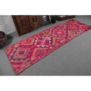 Vintage Rug, <b>Runner</b> 3.1x9.1 ft Rug, Herki <b>Red</b> Abstract Rug - Product Image 2