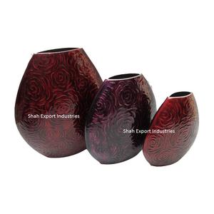 Meilleure vente de vase à fleurs en métal émail rouge fini pour la maison et le mariage vase floral fait main décoratif de table - Product Image 2