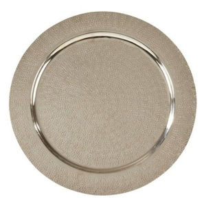 Assiette de présentation ronde en métal argenté au design attrayant avec bord texturé tissé moderne, idéale pour les événements et la décoration de table à la maison - Product Image 4